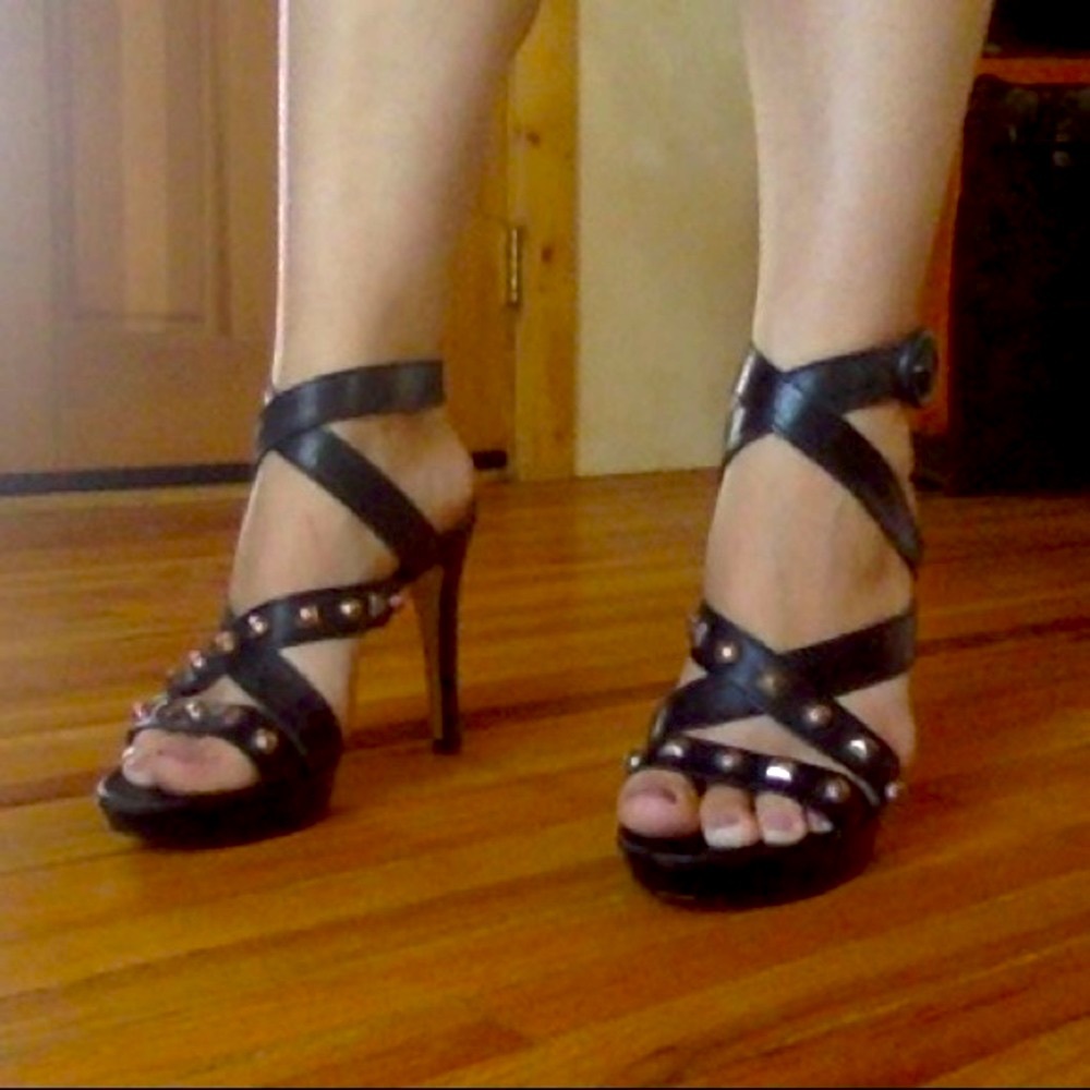 Italian leather studded heels